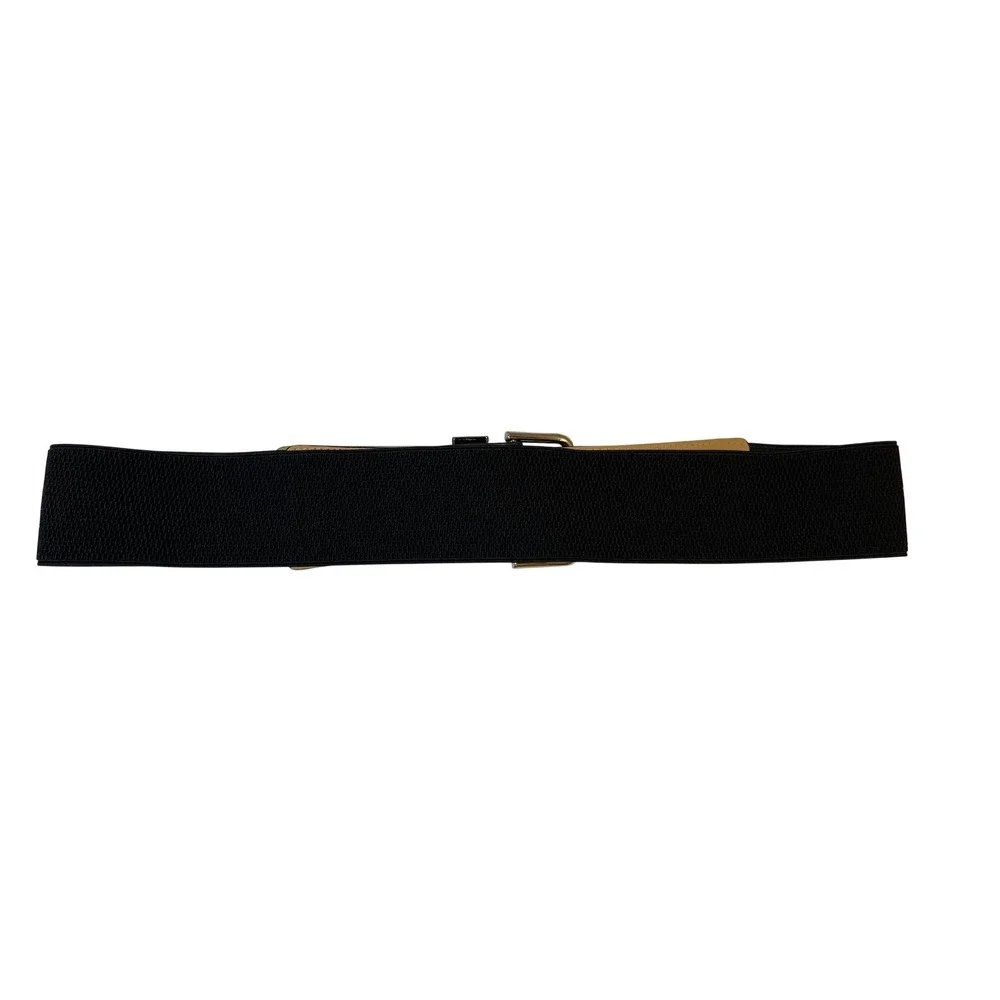 Adrienne Vittadini Black Wide Elastic Cinch Waist‎ Belt Silver Buckle 1X